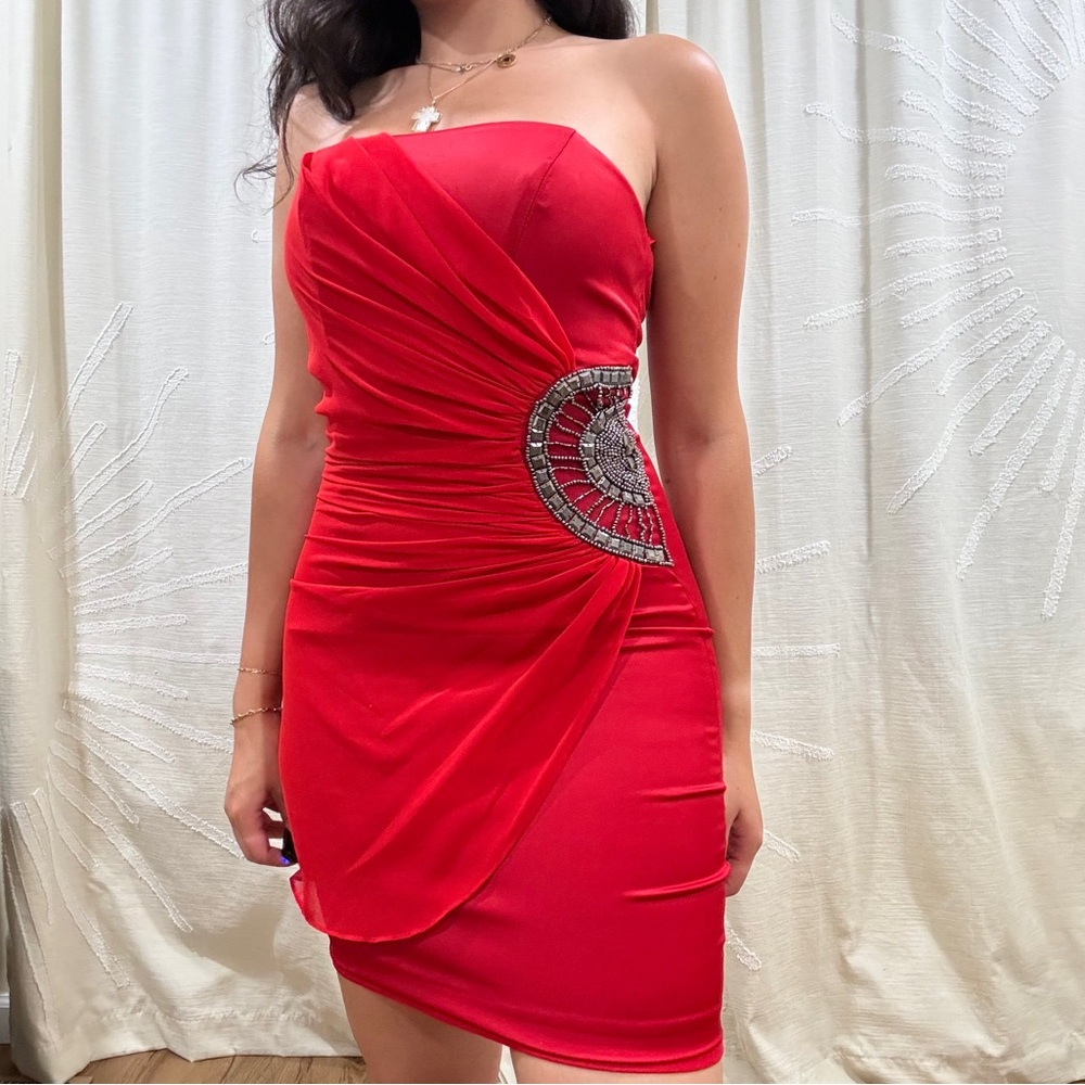 Formal Red Embellished Mini Red Dress Sz S